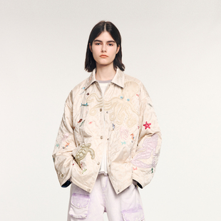 式 UOOYAA 「奇幻海底」贴布刺绣两穿衬衫 新款 棉服 乌丫2025冬季