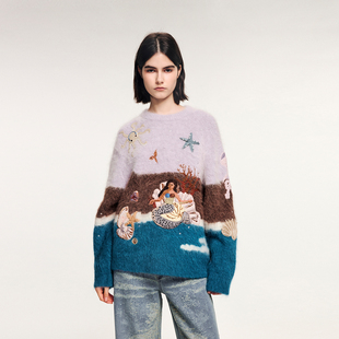 UOOYAA/乌丫2025冬季新款「奇幻海底」海底场景手作套头毛衫