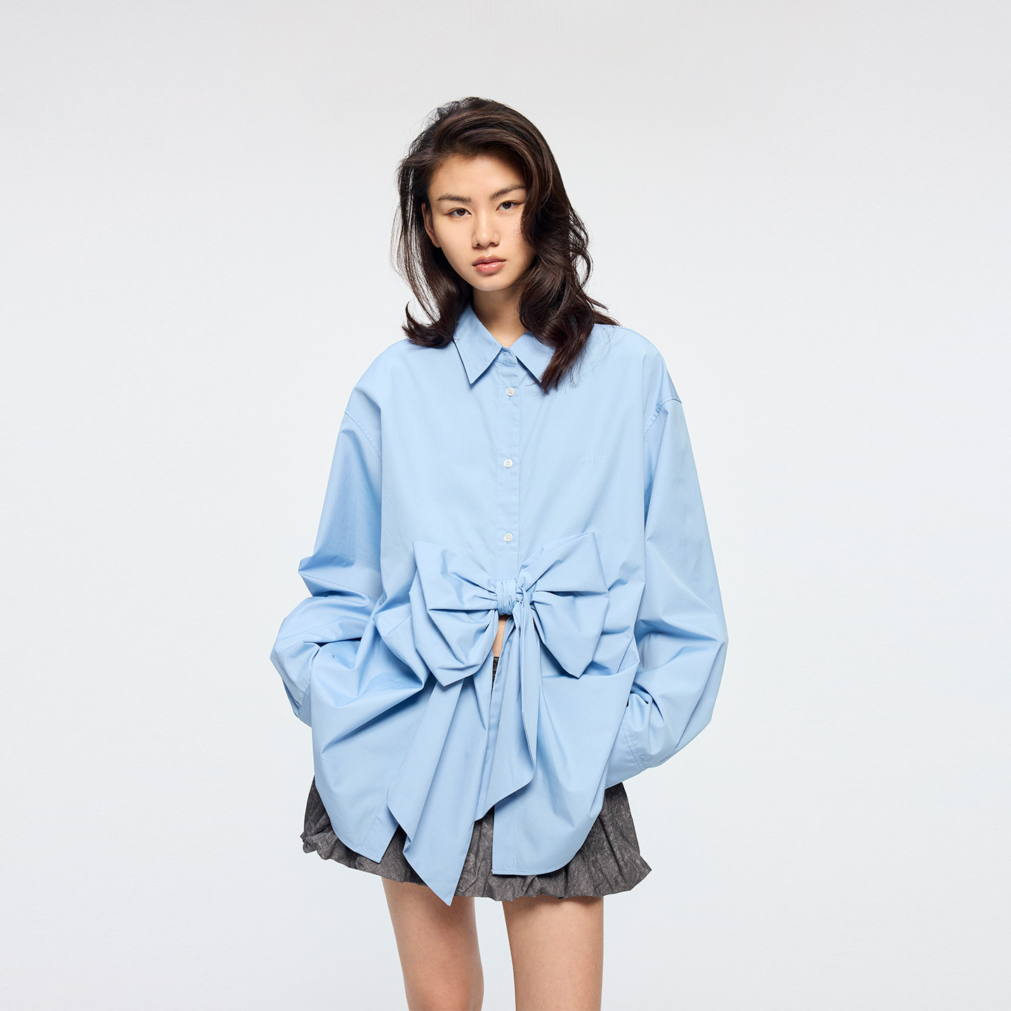 UOOYAA/乌丫2026春季新款「奇幻都市」蝴蝶结双面两穿衬衫