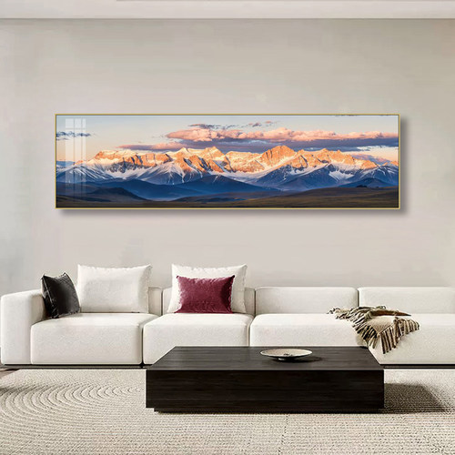 日照金山客厅装饰画现代轻奢雪山风景卧室床头挂画背靠金山壁画