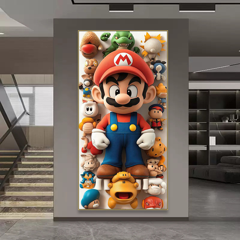 马里奥装饰画电竞房网吧任天堂PS主机游戏挂画儿童房客厅玄关壁画