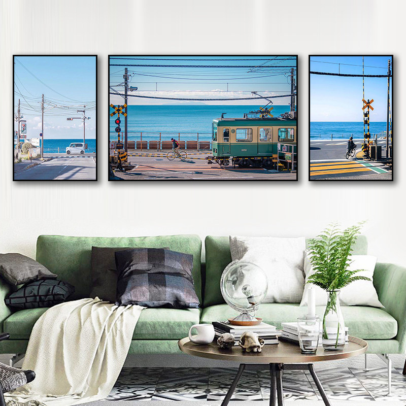 镰仓火车装饰画客厅沙发背景墙挂画宫崎骏卧室房间极简日式风景画