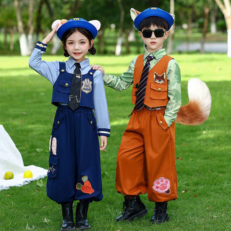 男女童套装疯狂动物城尼克狐狸演出服幼儿园兔子警官儿童cos服装图片