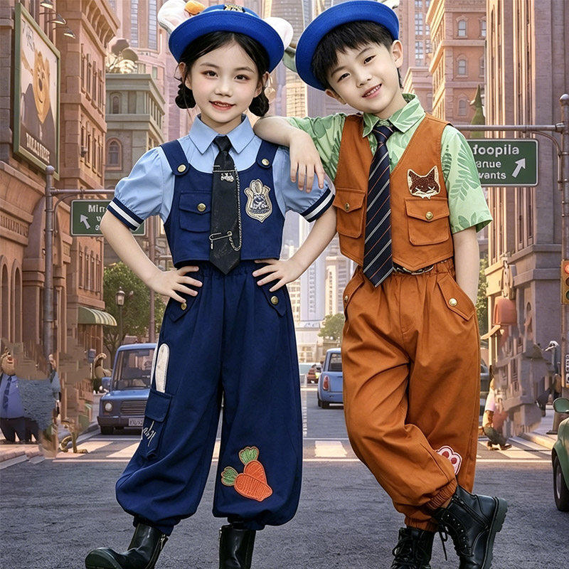 疯狂动物城尼克儿童演出服男女童套装幼儿园朱迪警官毕业cos服装图片