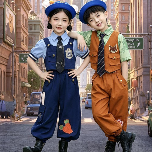疯狂动物城尼克儿童演出服男女童套装幼儿园朱迪警官毕业cos服装