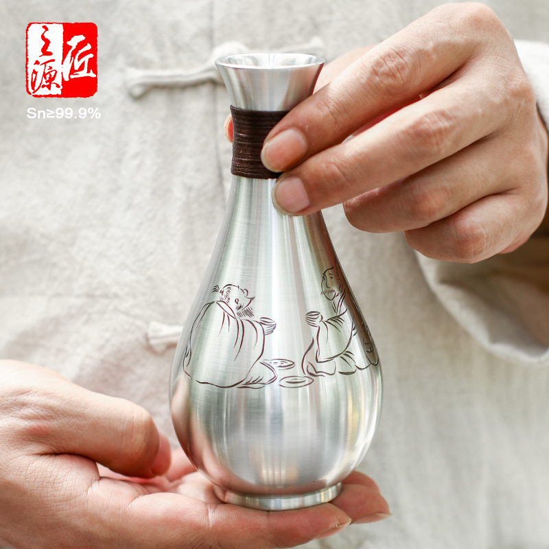 999纯锡显斑日式锡酒壶酒具套装
