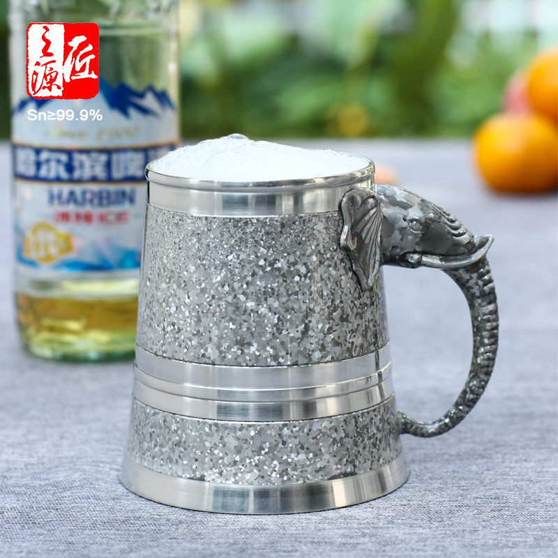 云南个旧锡都 999纯锡杯啤酒杯水杯茶杯-锡器象头杯子-吉象杯