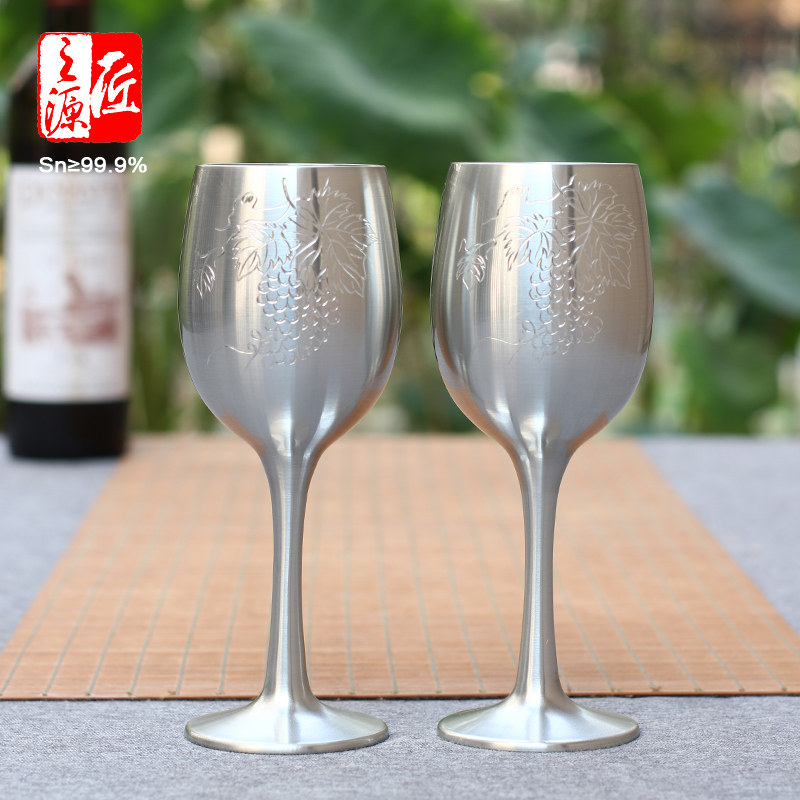 匠之源锡都个旧手工999锡器纯锡酒杯锡家用红酒杯商务高脚杯套装