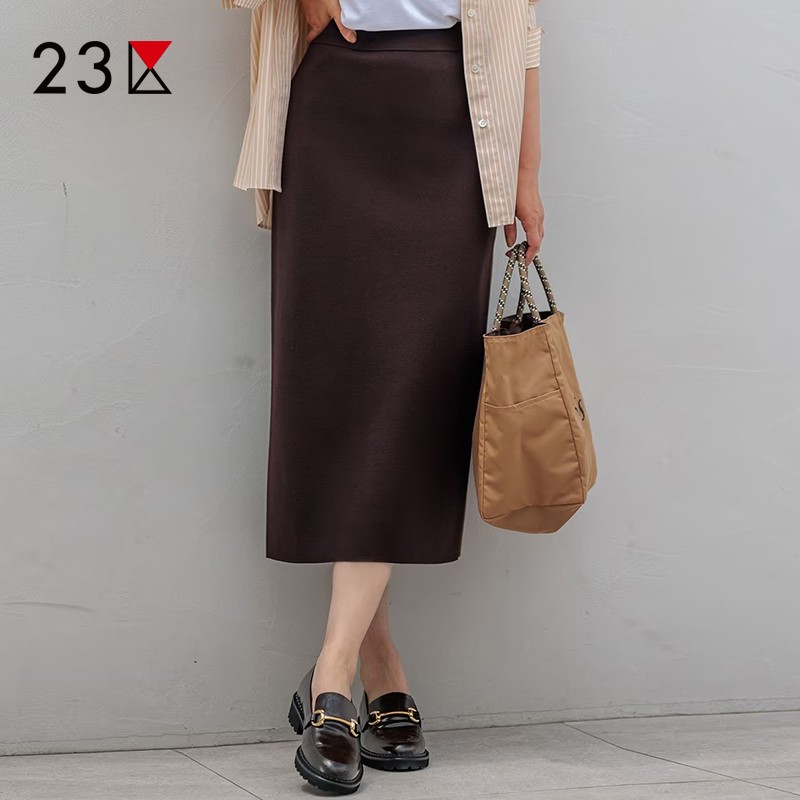 混纺松紧腰过膝直筒半裙商场同款