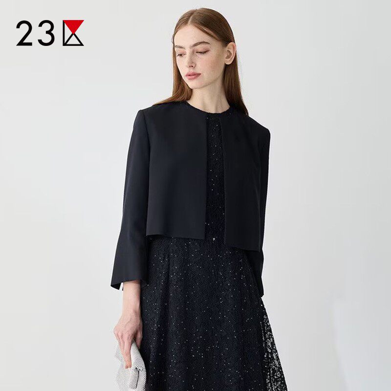 圆领喇叭袖短款外套礼服商场同款