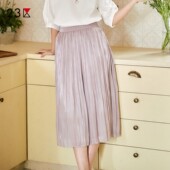 松紧腰过膝中长半身裙百褶裙商场同款 23区日系夏秋季 通勤宽松版