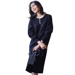 23区日系春季通勤羊毛羊绒混纺针织连衣裙圆领套头连身裙商场同款