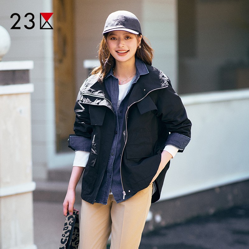 宽松立领收腰短风衣外套商场同款