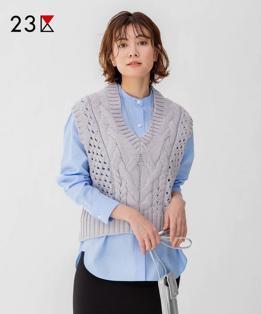 棉混纺V领套头针织背心商场同款