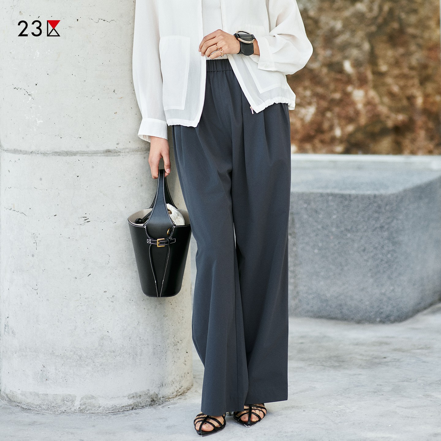 宽松松紧腰直筒阔腿长裤商场同款