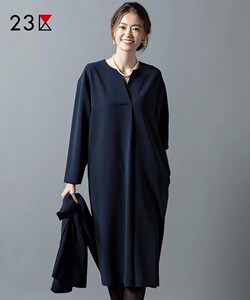 23区日系春季通勤宽松V领套头长袖连衣裙蚕型休闲连身裙商场同款