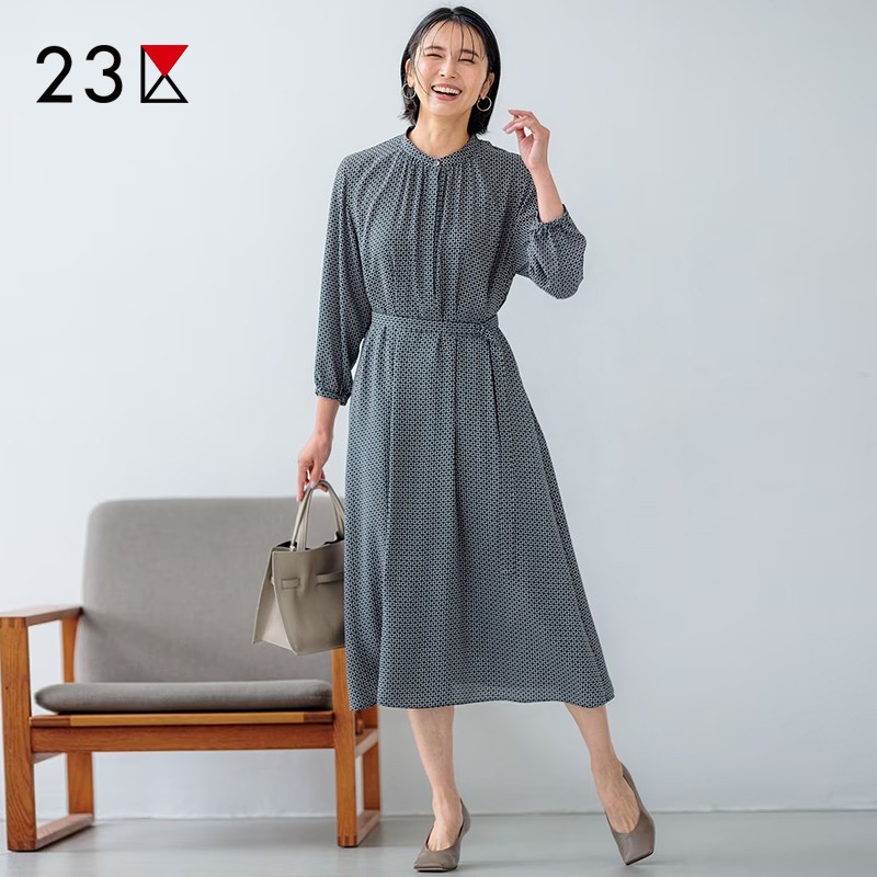 宽松印花立领套头连衣裙商场同款