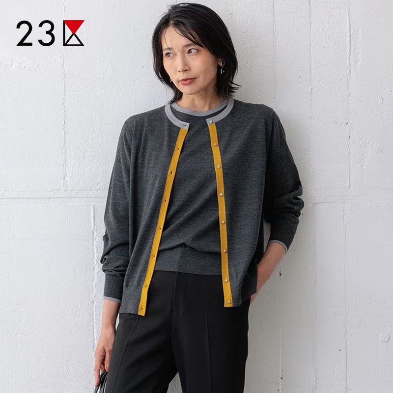 纯羊毛拼色针织毛衣开衫商场同款