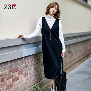 23区日系春季通勤纯羊毛套头直筒背心连衣裙过膝连身裙商场同款