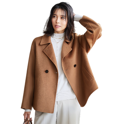 羊毛羊绒混纺毛呢短大衣商场同款