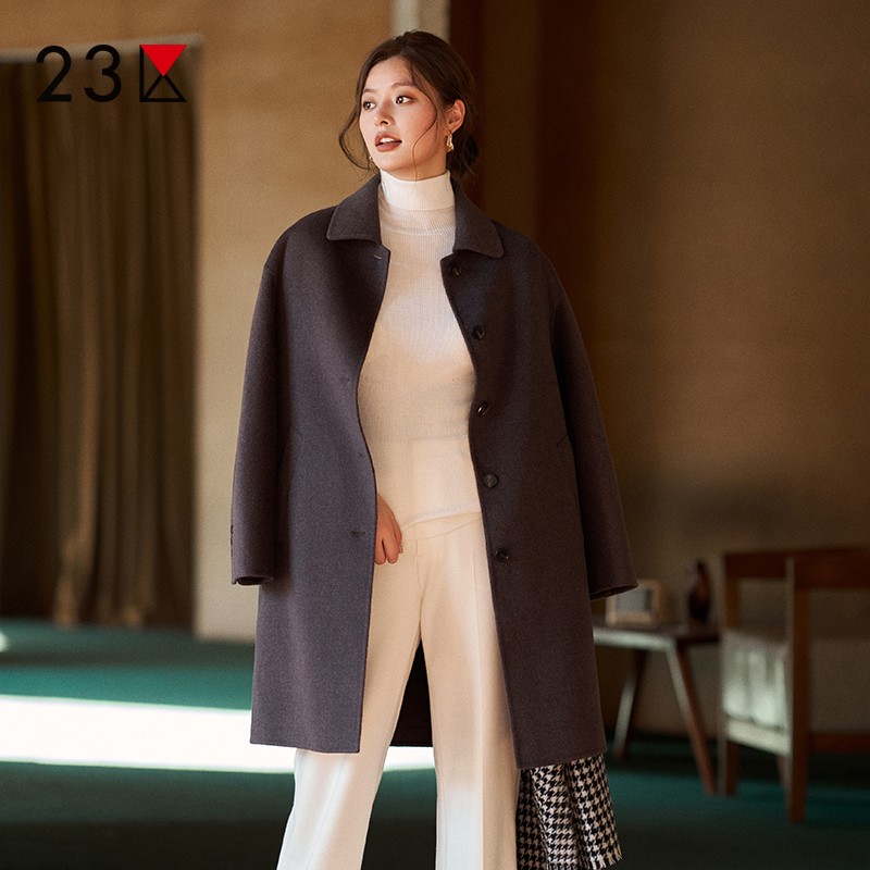 羊毛羊绒混毛呢中长大衣商场同款