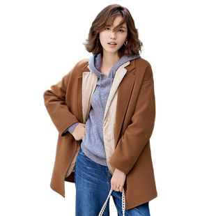 23区日系秋季通勤羊毛羊绒混纺一粒扣短大衣毛呢西装外套商场同款