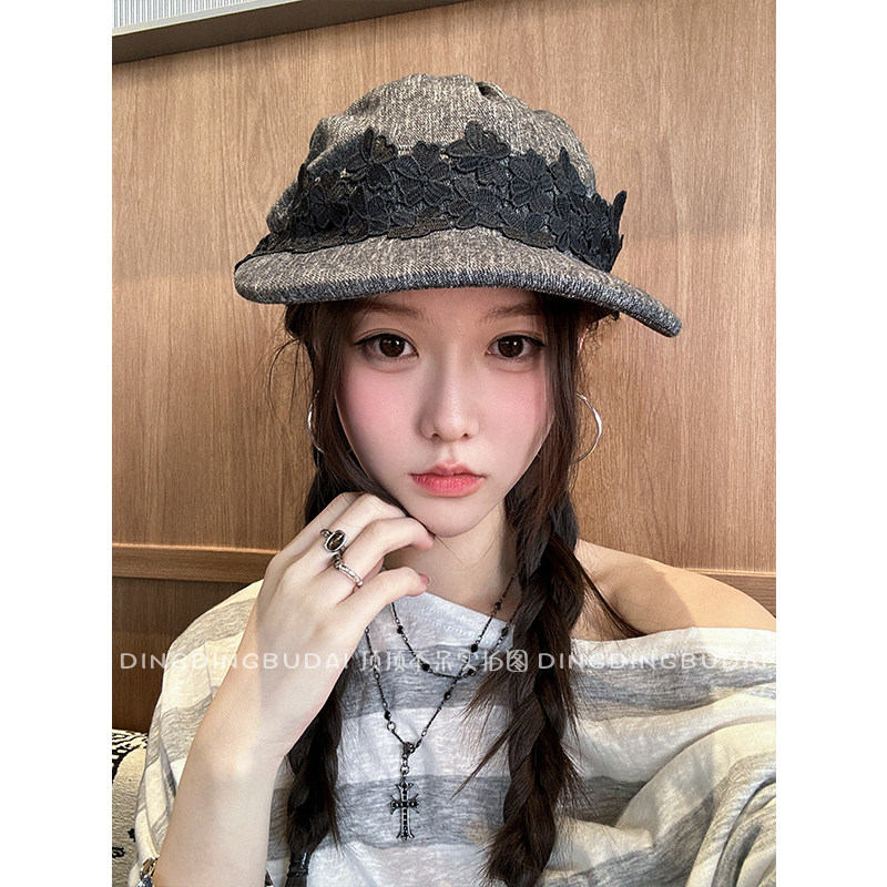 【复古花朵马术帽】八角贝雷帽子女蕾丝花边日系文艺画家帽大头围