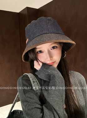 【牛仔渔夫帽】水洗做旧素颜遮脸水桶帽女秋大头围百搭显脸小盆帽