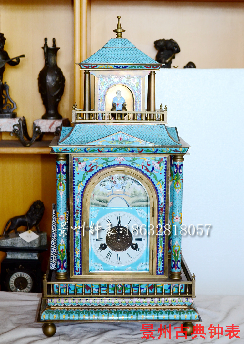 钟表 景泰蓝机械八仙过海钟 和尚敲钟 老式仿故宫古董钟 纯铜机械