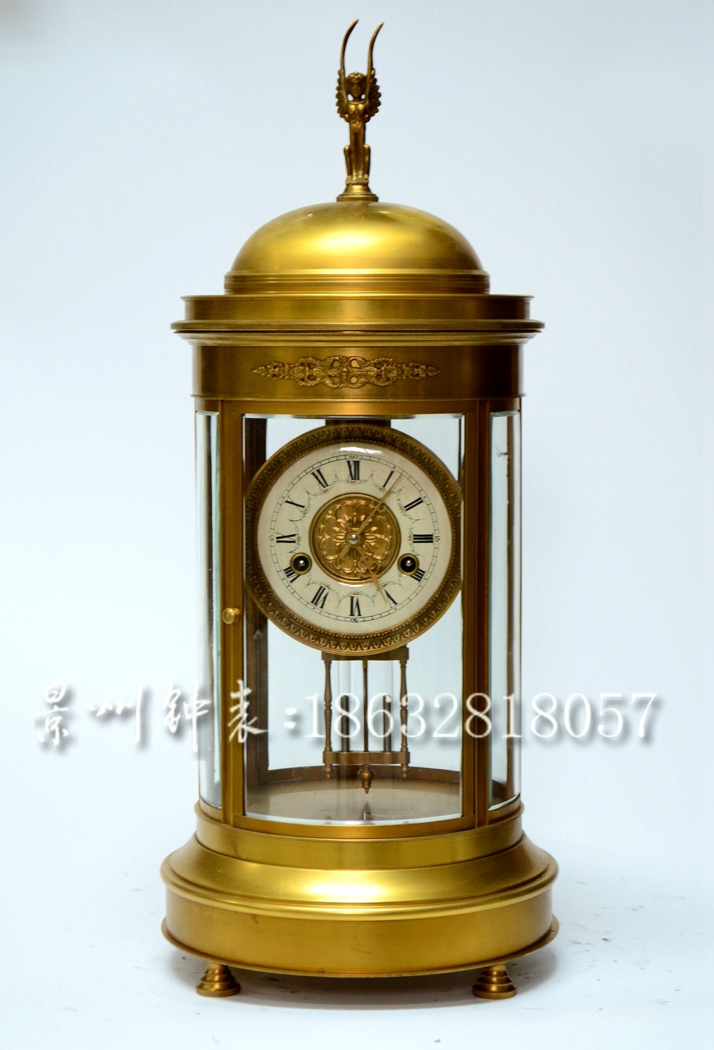 圆亭钟表 黄铜机械金色四明钟 整半点报时 欧式上弦 仿故宫古董钟