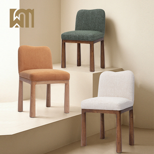 美式餐椅实木椅子奶油风北欧法式轻奢高级感软包设计白橡木靠背椅