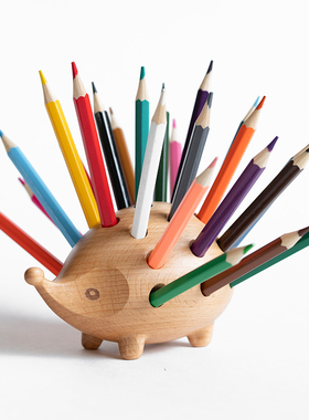 刺猬笔插办公室儿童可爱实用礼物木质收纳盒笔筒创意木质桌面摆件
