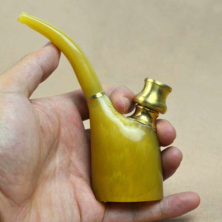 男士便携式仿古牛角过滤烟嘴烟袋锅两用型旱烟斗烟筒烟壶旱烟袋锅