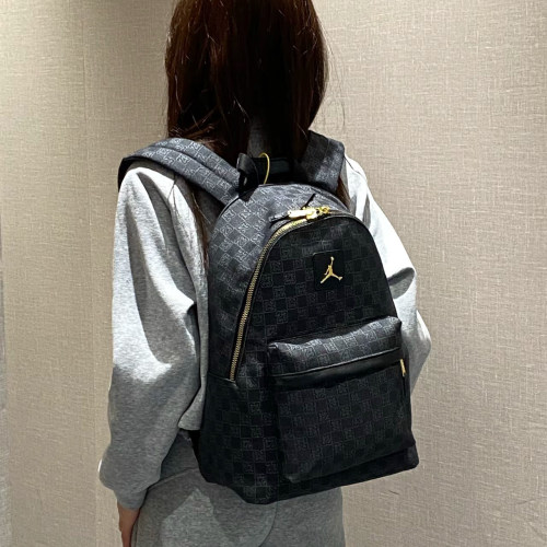 正品Nike耐克大容量男女同款老花系列PU大双肩包书包FJ6784-010