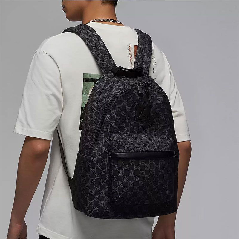 正品Nike耐克大容量男女同款老花系列PU大双肩包书包FJ6784-011