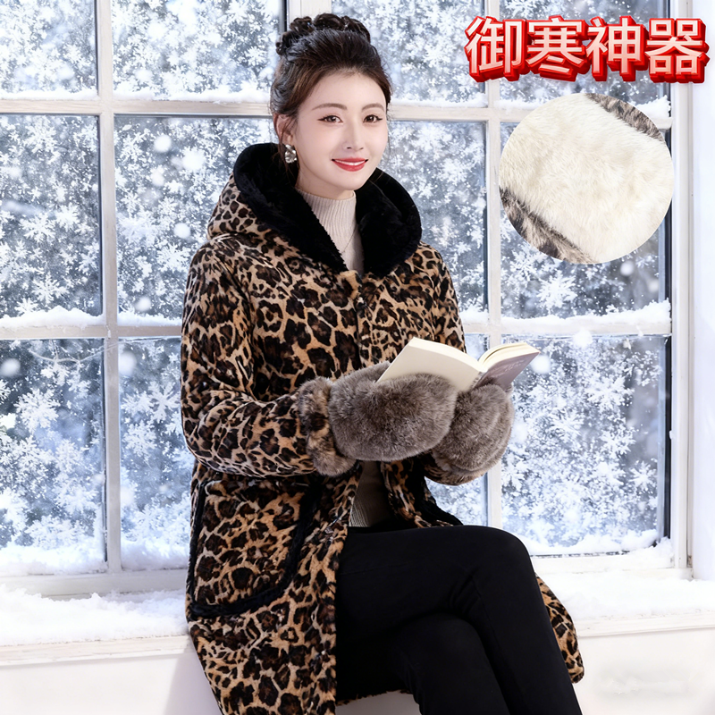 四川省服罩衣仿貂绒棉衣棉服豹纹保暖外出加厚家居防寒保暖工作服
