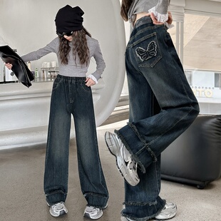 洋气女孩直筒裤 宽松休闲牛仔裤 时尚 韩版 潮 女童裤 阔腿裤 子春秋新款