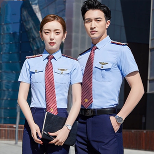 铁路制服工作服男女列车乘务员蓝色衬衫短袖高铁衬衫学生专用工装