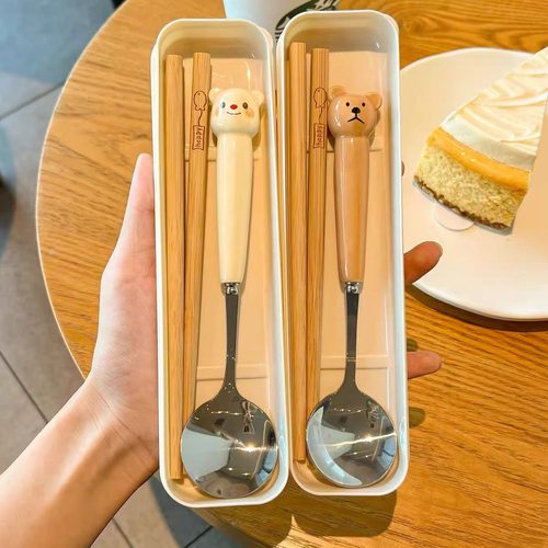 筷子勺子叉子三件套可爱成人学生上班族不锈钢户外便捷餐具套装勺