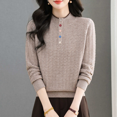 JOYIASS时尚半高领彩扣毛衣女秋冬2025新款显瘦打底针织衫高级感