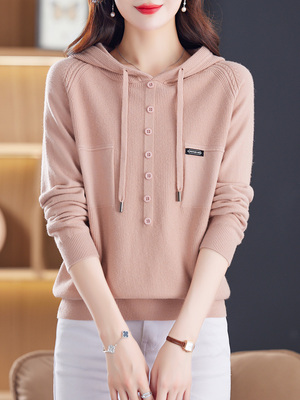 粉色带帽卫衣女春秋2025新款爆款时尚连帽毛衣针织衫洋气减龄上衣