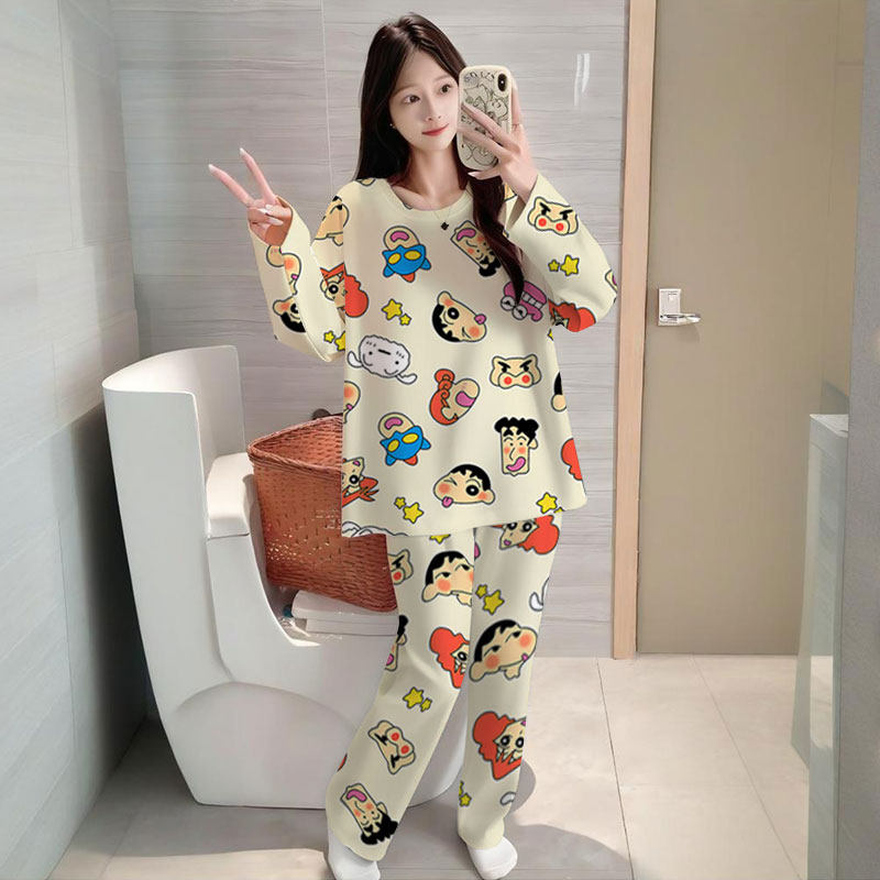 可爱卡通蜡笔小新印花宽松睡衣女