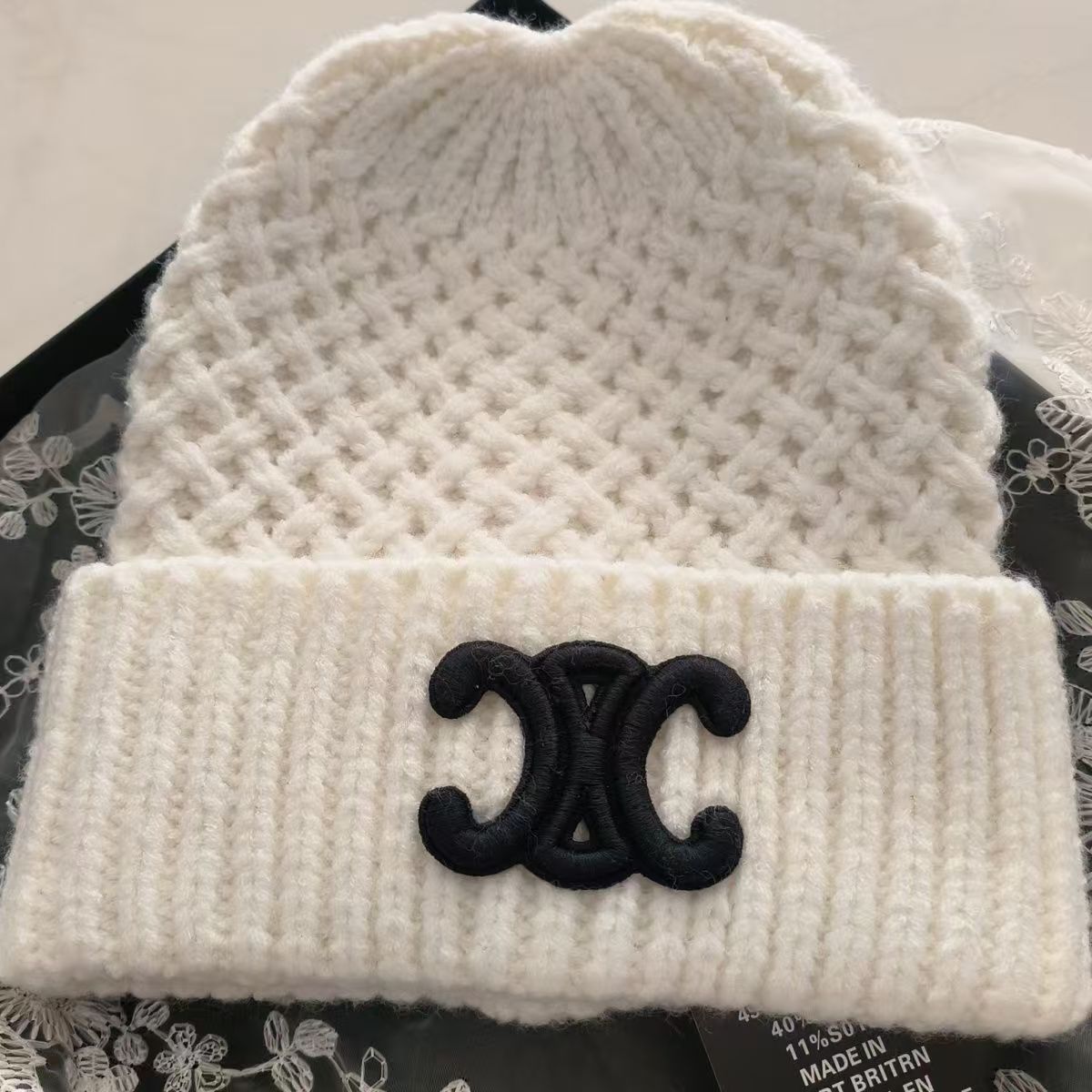 2025新款秋冬双C字母毛线帽时尚保暖百搭女冷帽网红针织贵妇帽子