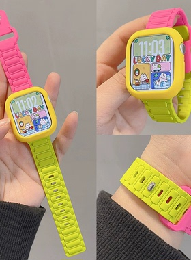 反扣硅胶竹节款多巴胺撞色表带适用iwatch11代苹果applewatch1098