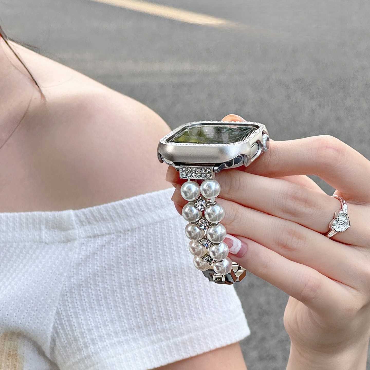 《小香风珍珠》澳白色适用iwatchs10苹果手表8表带applewatch9女7,智能设备,智能手表手环表带/腕带,淘宝优惠券,粉丝福利购,淘宝优惠卷