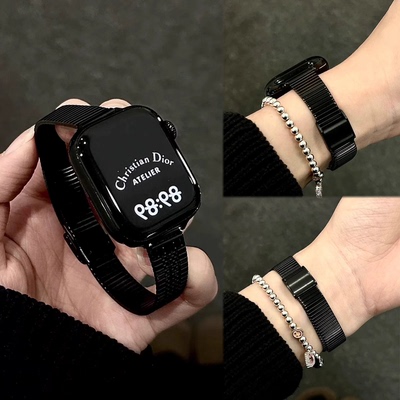 适用红米wathc5/4表带卡扣竹节小米手环10/9pro不锈钢腕带8nfc女