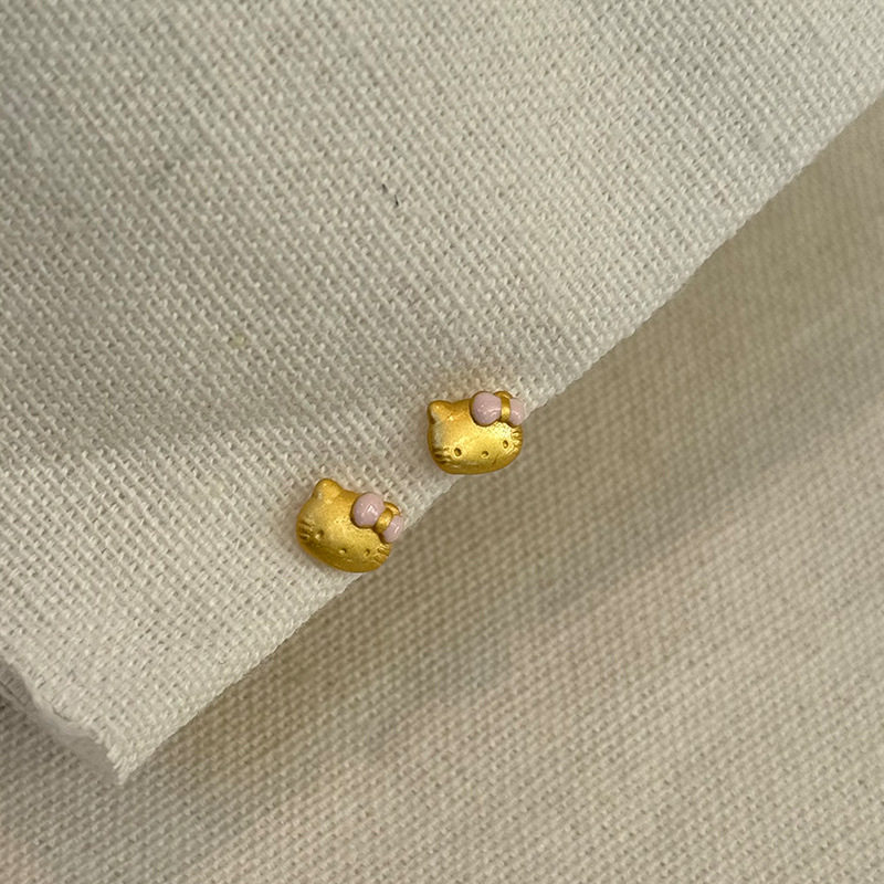 999足银猫咪蝴蝶结耳钉甜美简约