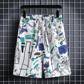 休闲裤 速干穿男外棉绸印花五分裤 欧美ins 运动男薄沙滩裤 印花短裤