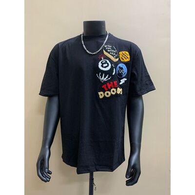 网红t恤毛巾刺绣黑八徽章短袖美式重磅高街休闲宽松潮牌上衣