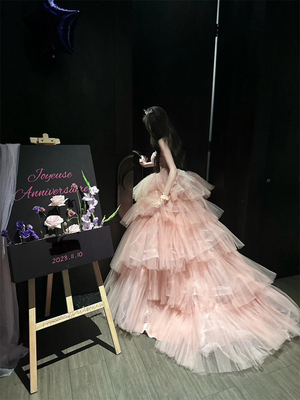 出租海心纱生日抹胸连衣裙拖尾高级订婚成人礼服蓬蓬裙大拖尾大码